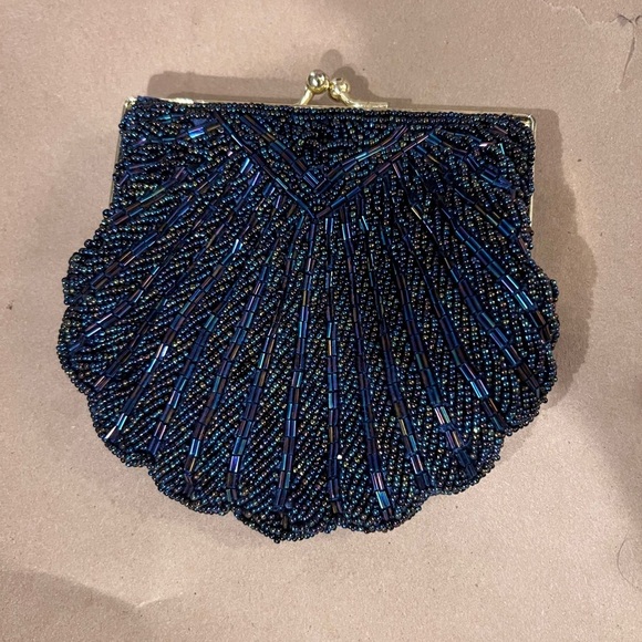 Vintage La Regale navy blue beaded evening bag converts to dressy clutch purse - Picture 1 of 9